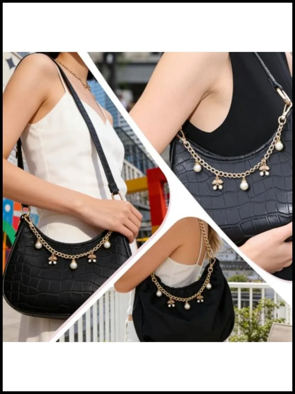 White Cherry Pearl Gold Bag Charm Extender Chain for Women